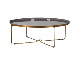 Art deco okrúhly konferenčný stolík Eedie so zlato-sivou konštrukciou z kovu 102cm