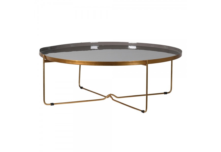 Art deco dizajnový konferenčný stolík Eedie zlato-sivej farby z kovu kruhového tvaru