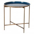 Dizajnový príručný stolík Eedie okrúhleho tvaru s modrou glazúrou a zlatou kovovou konštrukciou