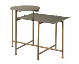 Dizajnový dvojitý príručný stolík Elve z kovu zlatej farby s lesklou glazúrou 51cm