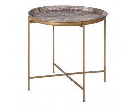 Dizajnový art deco príručný stolík Avery s okrúhlou mramorovou doskou a zlatou konštrukciou z kovu 52cm