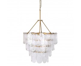 Luxusný luster Sveline v art deco štýle s kruhovou kovovou konštrukciou zlatej farby a krištáľovým zdobením