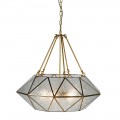 Luxusná art deco závesná lampa Erin v tvare diamantu s konštrukciou zo zlatého kovu a skla