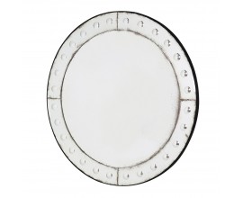 Dizajnové okrúhle nástenné zrkadlo Sigur s rámom z dreva a kovu s reliéfnym zdobením bielej farby 100cm