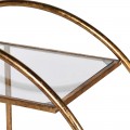 Art deco dizajnový regál Samira so zlatou kovovou konštrukciou okrúhlej farby a sklenenými poličkami 93cm