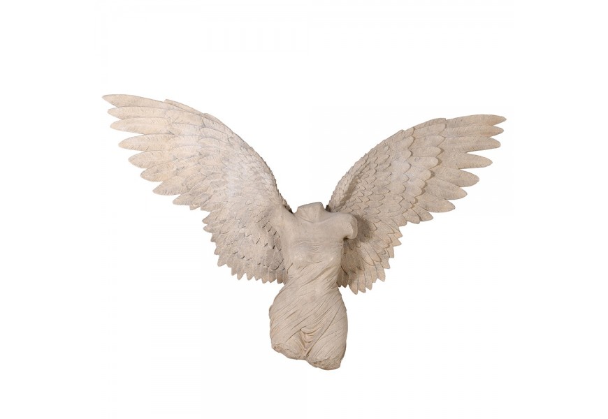 Štýlová viintage socha Angel wings v prírodnej farbe z polyresinu