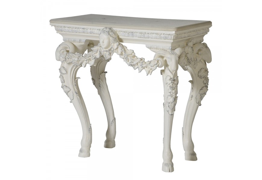 Konzolový barokový stôl Selin s vintage nádychom v bielej farbe