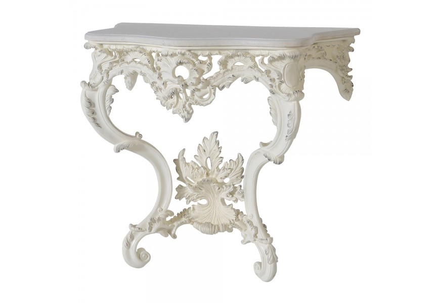 Barokový konzolový stôl v bielej farbe s vintage nádychom Selin