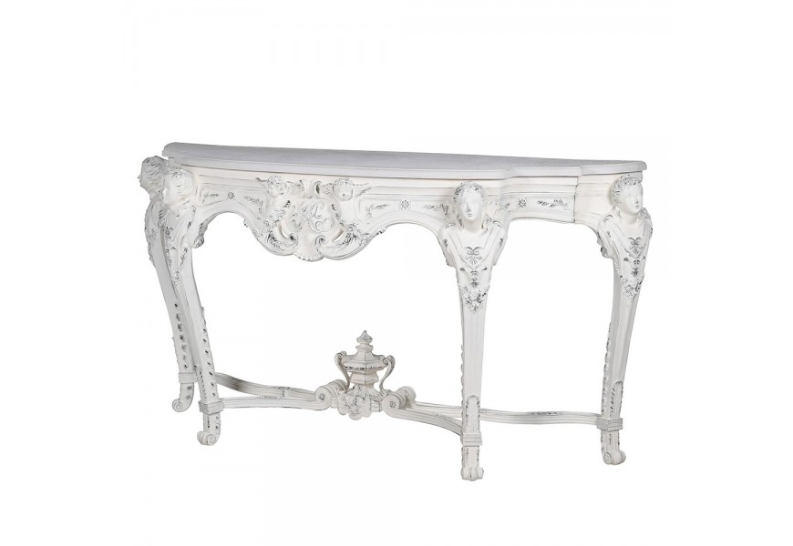 Luxusný barokový konzolový stolík Selin v bielej farbe s vintage nádychom