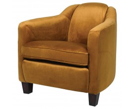  Luxusné glamour kreslo klubovka s horčicovožltým zamatovým čalunením 85cm 