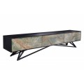 Dizajnový masívny TV stolík Elentia čiernej farby s kamennými dvierkami 200cm