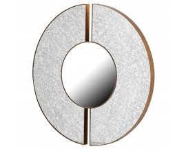 Art deco moderné okrúhle zrkadlo Develly v zlatom kovovom ráme so sivým MDF panelom