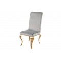Dizajnová jedálenská stolička Modern Barock so zlatými kovovými nohami a strieborným poťahom 104cm