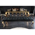 Luxusná jedálenská lavica Modern Barock s čiernym zamatovým čalúnením a zlatými nožičkami z kovu 172cm