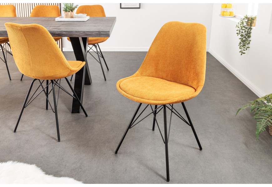 Čalúnená moderná stolička Scandinavia s menčestrovým poťahom horčicová žltá