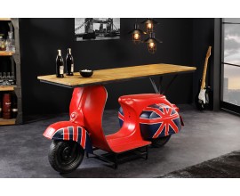 Moderný barový pult London z masívneho dreva a s podstavou v tvare motocykla s motívom Anglicka 174cm 