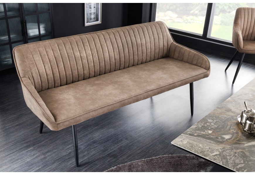 Dizajnová lavica Vittel s béžovým poťahom z mikrovlákna a čiernymi kovovými nožičkami