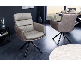 Moderná industriálna otočná kožená stolička Coiro s kovovými nožičkami sivá taupe farba 90 cm