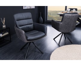 Moderná industriálna otočná kožená stolička Coiro s kovovými nožičkami antracitová čierna 90 cm