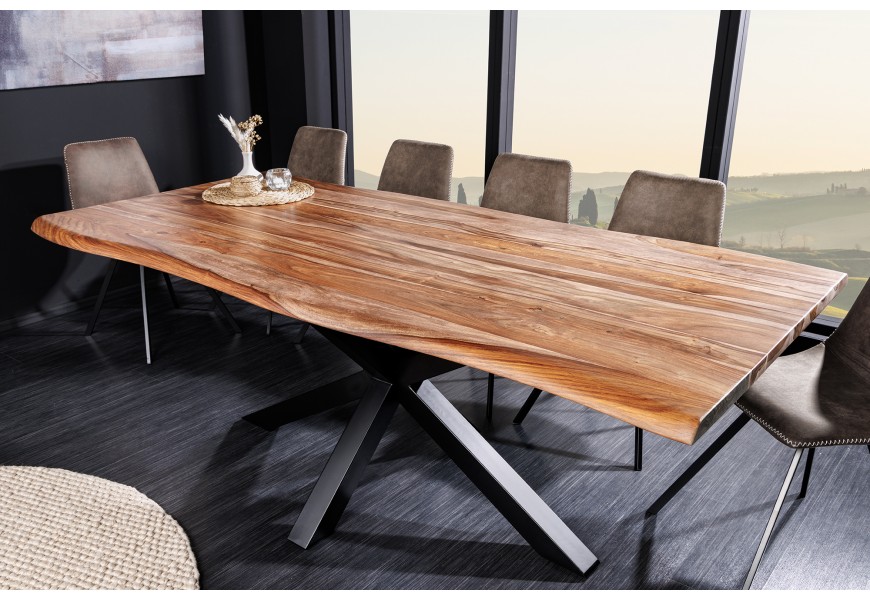 Jedálenský stôl zo sheeshamového masívneho dreva s podstavcom v tvare hviezdy 200 cm