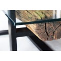 Industriálny konferenčný stolík Barracuda so sklenenou doskou a detailom z teakového dreva 130 cm