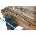 Industriálny konferenčný stolík Barracuda so sklenenou doskou a detailom z teakového dreva 130 cm