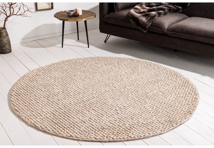 Dizajnový ručne tkaný okrúhly koberec Ola Natura z prirodnej vlny 150 cm