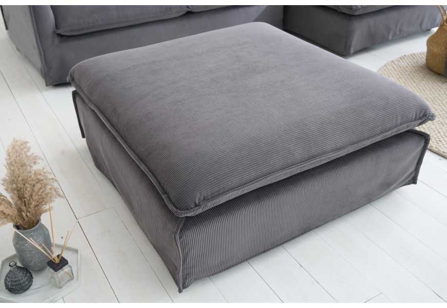 Dizajnový taburet Heaven so sivým menčestrovým čalúnením 100cm