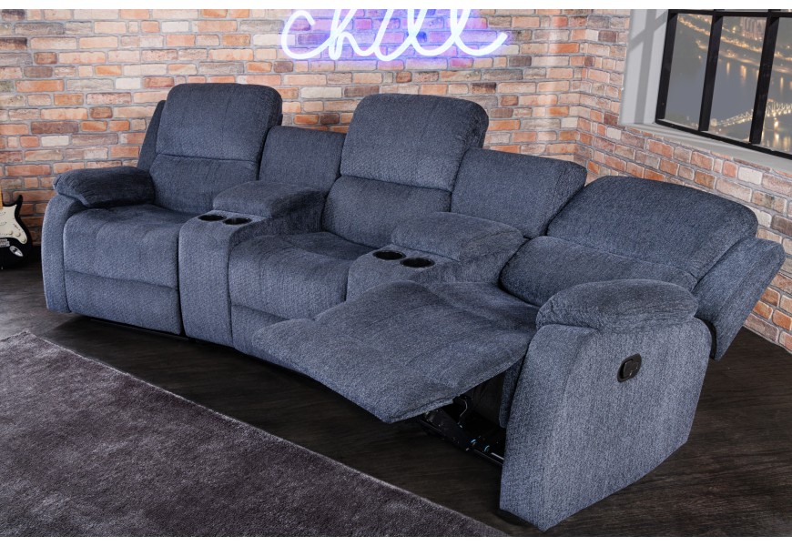 Luxusné domáce kino kreslo Phoenix s držiakom na poháre a úložným priestorom, sivé 295 cm