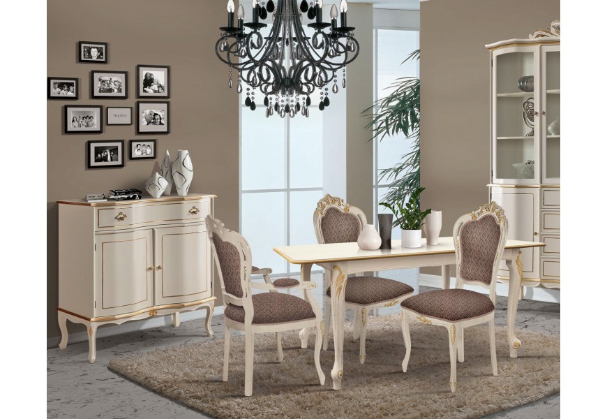 Luxusná baroková jedálenská zostava Clasica v bielej farbe z masívneho dreva