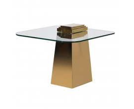 Luxusný art-deco príručný stolík Kelly štvorcového tvaru s asymetricky umiestnenou vrchnou doskou zlatá 65 cm 