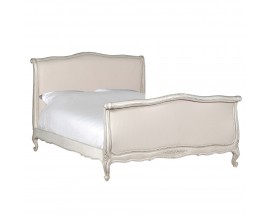 Provensalská manželská posteľ Campa Blanca s vyrezávaním z masívneho dreva bielej farby