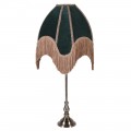 Luxusná stolová lampa Tafran vo viktoriánskom štýle s tienidlom v zelenej borovicovej farbe a béžovými strapcami