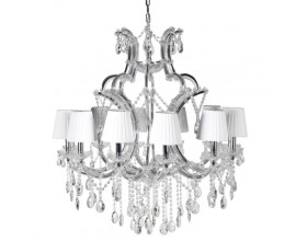 Luxusný luster Seminole s kovovou konštrukciou s krištáľovým zdobením a bielymi tienidlami