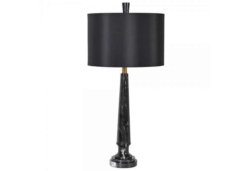 Dizajnová art-deco stolová lampa Marquina s podstavou z mramoru a tienidlom s prímesou hodvábu so zlatou konštrukciou, čierna 80 cm