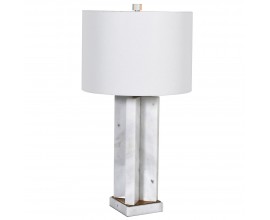 Moderná dizajnová stolná lampa Carrara s mramorovou podstavou a ľanovým tienidlom biela 65 cm