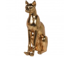 Luxusná glamour socha sediacej mačky sphynx v lesklej zlatej farbe