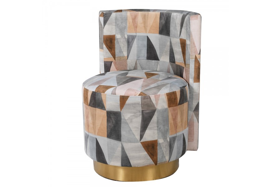 Moderné okrúhle kreslo Hollywood v art-deco prevedení so vzorovaným čalúnením