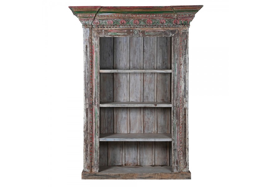 Exkluzívna orientálna knižnica Viana z masívneho dreva hnedej farby s patinou a vyrezávaným zdobením