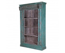 Exkluzívna vintage knižnica Bjork z masívneho dreva hnedo-modrej farby s patinou 240cm