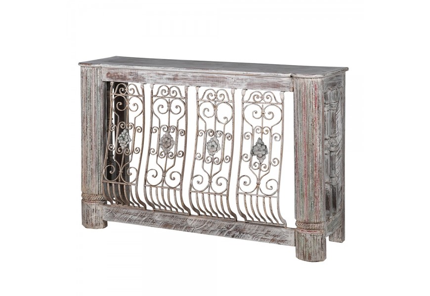 Luxusný orientálny konzolový stolík Marianne z masívneho dreva a kovu s ručným ornamentálnym zdobením