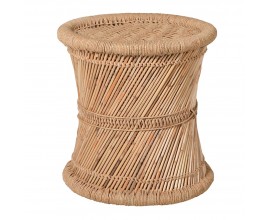 Dizajnová taburetka Bamboo okrúhleho tvaru z prírodného svetlohnedého bambusobého výpletu