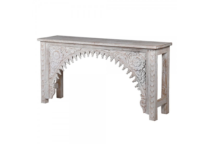 Luxusná vintage konzola Prikles z masívneho dreva s bohatým orientálnym vyrezávaným zdobením