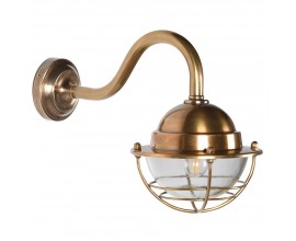 Luxusní art deco vonkajšia nástenná lampa Sphére s polkruhovým tienidlom s dizajnom ochrannej mriežky mosadzná zlatá 22 cm