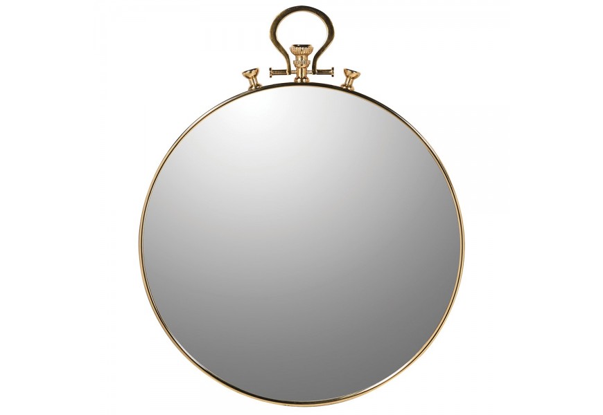 Luxusné okrúhla zrkadlo na stenu White Rabbit v štýle glamour v tvare vreckových hodín s rámom v zlatej farbe