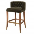 Luxusná barová stolička Strasbourg v štýle art deco s poťahom zo zamatu a chesterfieldovým prešívaním tmavá olivová zelená
