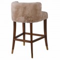 Luxusná art deco barová stolička Strasbourg s poťahom z umelej kožušiny piesková béžová 100 cm