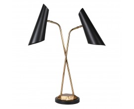 Glamour štýlová stolná lampa Mistral so zlatou kovovou konštrukciou a s dvomi čiernymi tienidlami