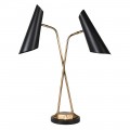 Glamour štýlová stolná lampa Mistral so zlatou kovovou konštrukciou a s dvomi čiernymi tienidlami