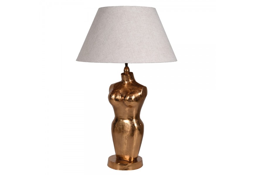 Vintage dizajnová stolná lampa Venus so zlatou podstavou v tvare ženského torza a s bielym tienidlom 80cm